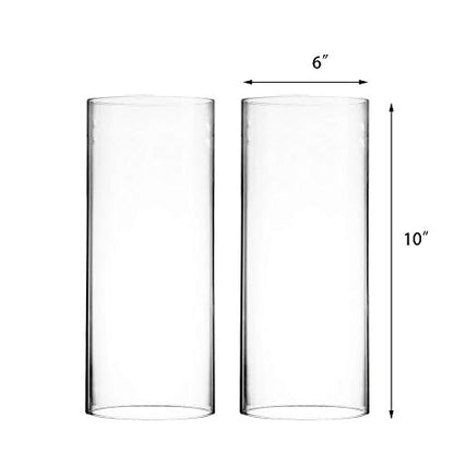 CYS EXCEL 2 PCS (H:10" D:6") Open Ended Glass Hurricane Candleholder Tube Shade | Open Flame Candle Chimney Tube Cover | Bottomless Cylinder - size: 6" wide x 10" tall
