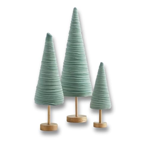 Sage Pedestal Velvet Trees Set of 3, Valentine Tree Tabletop, Green Mantel Accent, Winter Wedding Centerpiece, Handcrafted Gift for, Modern Farmhouse (Sage) - color: Sage