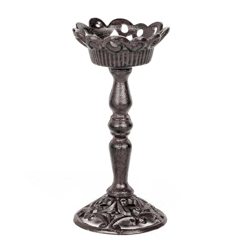 Sungmor Vintage Cast Iron Pillar Candle Holder, 8.5in Tall Dark Brown - color: Dark Brown