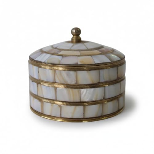 Decorative Jewelry Trinket Box Unique Gift for Home Decor Antique Metal Case with Mother of Pearl Sindoor Box/Coin Box (Triple) - color: Triple