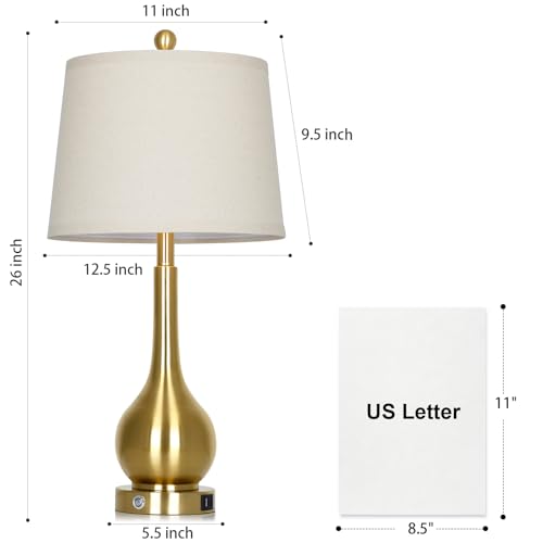 Rinweey 26" Gold Lamps Set of 2 for Living Room, Touch Control Table Lamps for Bedroom, 3-Way Dimmable Bedside Lamps for Nightstand with with USB A+C Ports (2 LED Bulbs Included) - color: Gold (2 Pack)