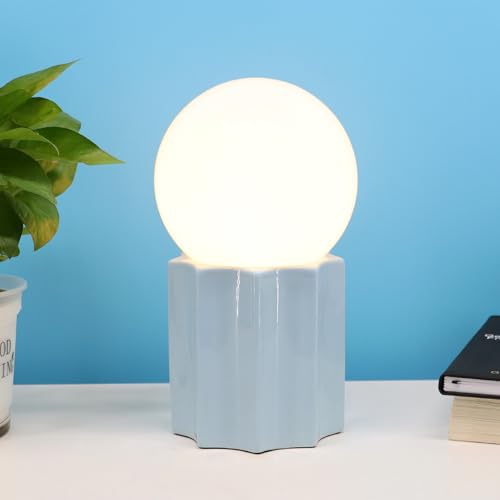 Modern Ceramics Table Lamp with Blue Ceramic Base and White Jade Round Ball Glass Accent Table Lamp Living Room Bedroom Bedside Nightstand House Office Home Reading - color: Blue Ceramic