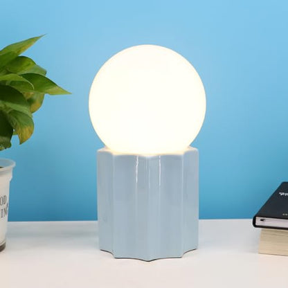 Modern Ceramics Table Lamp with Blue Ceramic Base and White Jade Round Ball Glass Accent Table Lamp Living Room Bedroom Bedside Nightstand House Office Home Reading - color: Blue Ceramic