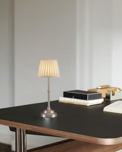 KDG Nickel Cordless LED Table Lamps Set of 2, Beige Fabric Shade Desk Lamps - color: Nickel + Beige Lampshade (2 Pack)