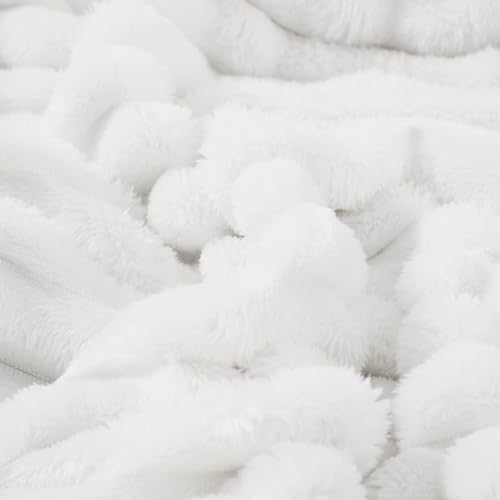 Taliska Ribbed Fleece Throw Blanket for Couch & Bed, White, 60"x80" - color: White, size: Throw(60"x80")