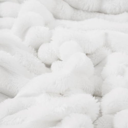 Taliska Ribbed Fleece Throw Blanket for Couch & Bed, White, 60"x80" - color: White, size: Throw(60"x80")