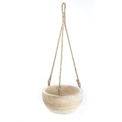 CYS EXCEL Large Wooden Hanging Planter Paulownia Wood Bowl Basket with Jute Rope for Indoor Plants Succulents - size: 10"