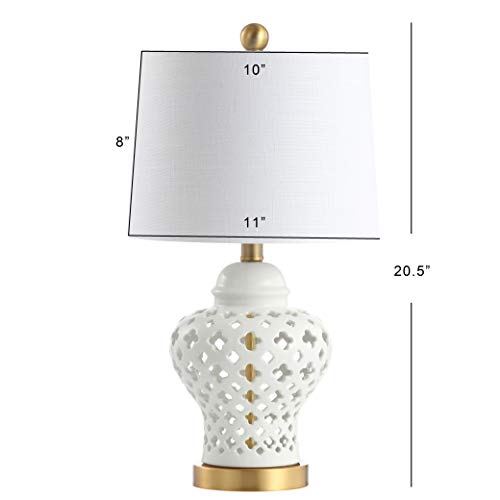 JONATHAN Y Pierced Ginger Jar 20.5" Ceramic Table Lamp, White