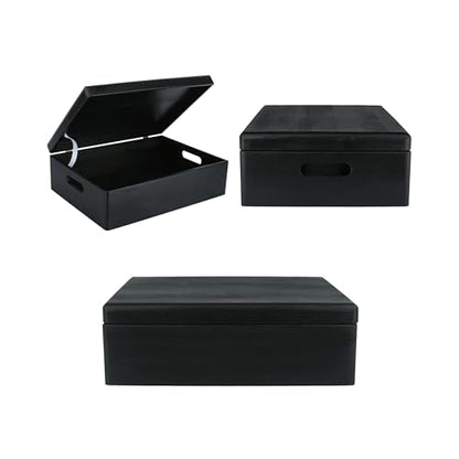 Creative Deco XL Black Wooden Box Storage with Hinged Lid - color: Black, size: XL | Handles