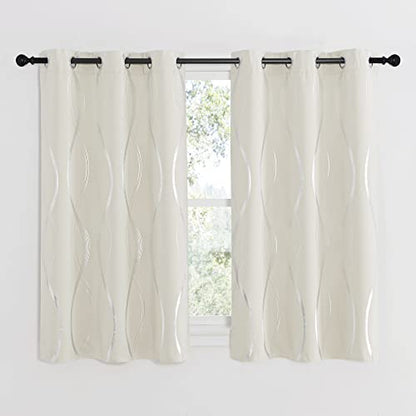 NICETOWN Bedroom Curtains Small Blackout Panels, Beige, Set of 2, 42 by 54 Inch, Window Treatment Thermal Insulated Solid Grommet Blackout Wave Line Foil Print Design Curtains for Kitchen, Cafe, Loft - color: 1 - Beige, size: 42"W x 54"L (Pack of 2)