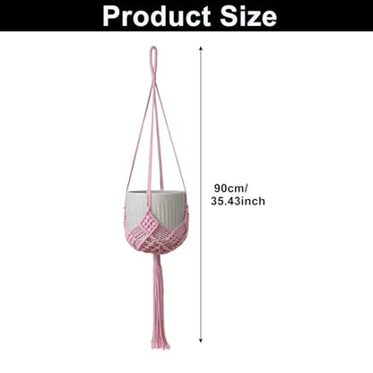 2 Pack Macrame Hanging Planters, Pink - color: Pink