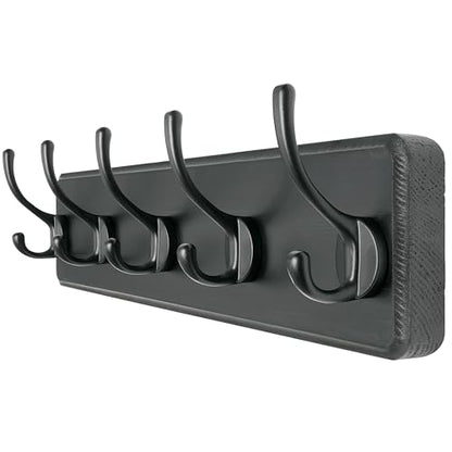 Dseap Coat Rack Wall Mount: Modern, Patented, Heavy-Duty, 17.4" Long 5-Double-Hooks Wooden Hanger Hook Rail for Winter Coats Hat Jacket Clothing, Black - color: Black, size: L=17.4" (1pcs)