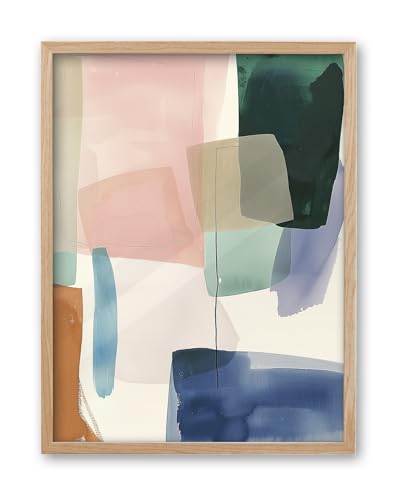 iHery 16x20in Blue Green Geometric Framed Abstract Wall Art - color: OAK Framed Geometric, size: 20"L x 16"W