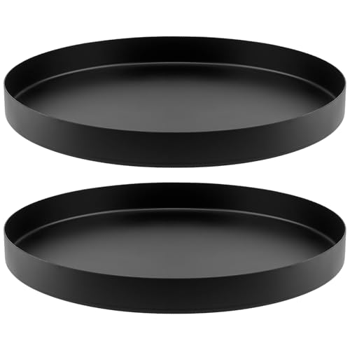 2PCS 12 Inch Black Metal Round Trays, Stainless Steel Decorative Serving Tray, Round Candle Tray Holder for Jewelry, Accessories, Coffee Table
