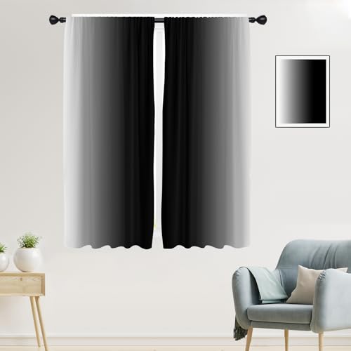Black White Curtains, Ombre, 2 Panels, 42" W x 63" L, Rod Pocket - color: New Black, size: 42"W x 63"L (Pack of 2)