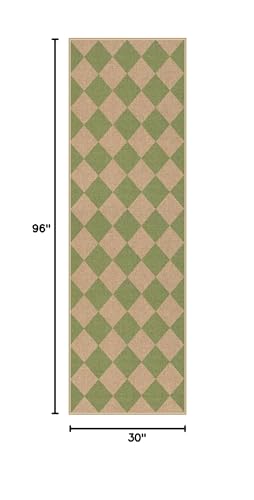 Lahome Checkered Easy Jute Hallway Runner Rug, 2x8 Outdoor Rugs Washable - color: Sage Green/Nature-2, size: 2'6" x 8' (Runner)