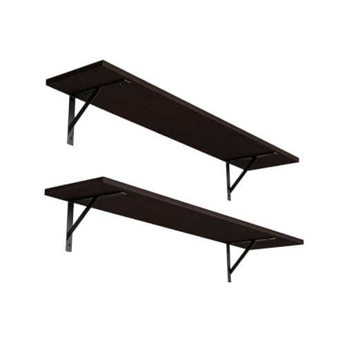 DINZI LVJ Long Wall Shelves, 31.5" Wall Mounted Shelves with Metal Brackets - color: Espresso, size: 31.5 Inch