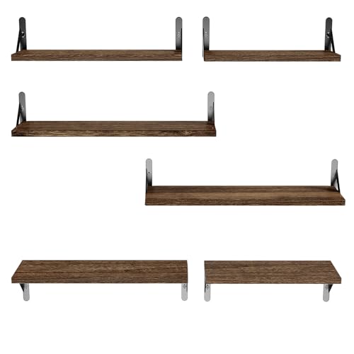 Amada Solid Paulownia Wood Wall Shelves, Large Size, 6 Pcs, Brown - color: Brown, size: Large