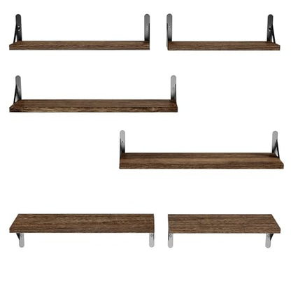 Amada Solid Paulownia Wood Wall Shelves, Large Size, 6 Pcs, Brown - color: Brown, size: Large