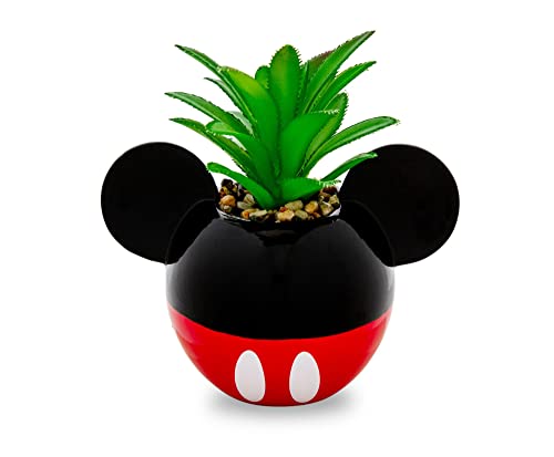 Silver Buffalo Disney Mickey Mouse 3-Inch Ceramic Mini Planter with Artificial Succulent | Small Flower Pot, Faux Indoor Plants for Desk Shelf, Home Decor Trinket Tray and Collectibles - color: Mickey Mouse