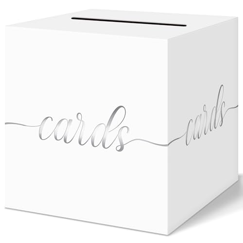 Elegant Wedding Card Box, Silver Foil Gift Card Box Holder for Party, White - color: White and Silver Foil