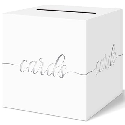 Elegant Wedding Card Box, Silver Foil Gift Card Box Holder for Party, White - color: White and Silver Foil