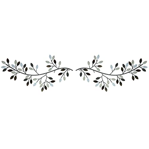 Hotop 2 Pieces Metal Tree Leaf Wall Decor Vine Olive Branch Leaf Wall Art Wrought Iron Scroll Sculptures Above the Bed, Living Room, Outdoor Decoration(Classic Style,Retro Color) - color: Retro Color, size: Classic Style