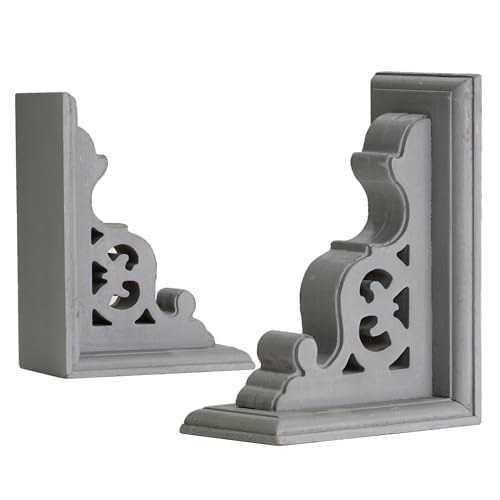 American Art Decor Decorative Heavy Duty Wood Bookends for Books/CDs/Vinyls/Magazines for Living Room, Bathroom, Bedroom, & Office - Home, Wall Decor & Shelf Accents - Natural, Set of 2 (7.75x5.8x3.8) - color: Dark Grey