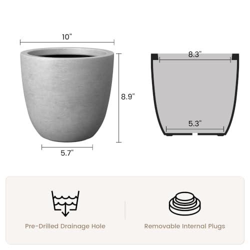 Kante Pale Gray Concrete Planter 10" Dia All-Weather Round Small Pot - color: Concrete Gray, size: 10-Inch Dia