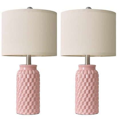 USumkky 20.5" Pink Table Lamps Set of 2,Modern Farmhouse Bedside Lamps - Ceramic Nightstand Lamps for Bedroom,Boho Living Room End Tables,Small Office Desk Lamp - color: Pink