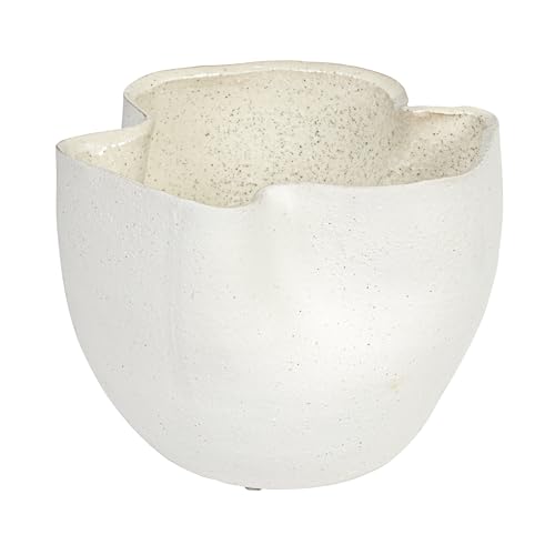 Bloomingville 7.25 Inches Stoneware Ruffled Planter with Sand Finish and Reactive Glaze, Holds 4 Inches Pot, White