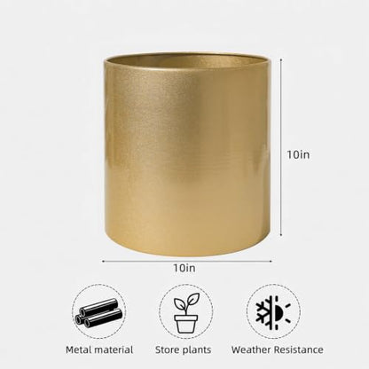 10 Inch Gold Metal Plant Pot with Drainage Hole, Indoor Outdoor - color: 10 Inch Golden