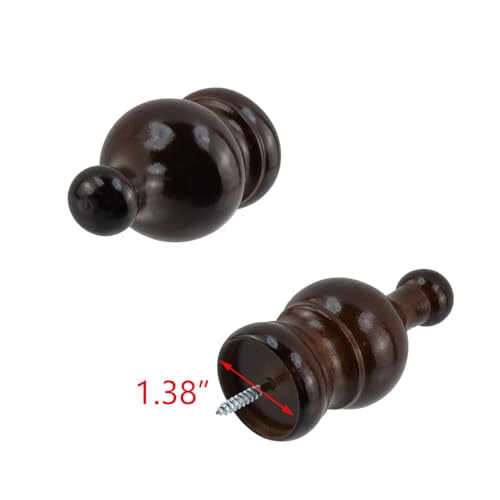 T Tulead 4PCS Wood Curtain Rod Finials 1.38-Inch Brown - style: Brown, 1.38", 4PCS