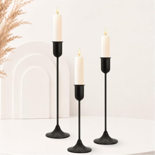 Candle Holder - 3 PCS Candlestick Holders - Vintage Candle Stick Holder - Modern Decorative Centerpiece - Cozy Atmosphere Gift for Home Decor, Wedding, Black Taper - color: Black 3 Pieces