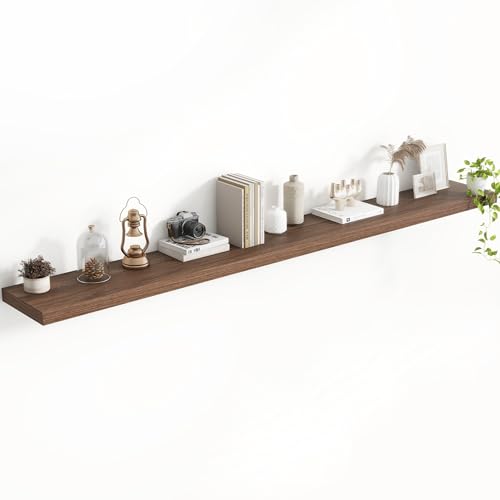 Acovy 72 Inch Floating Shelves, 8 Inch Deep Floating Shelves for Wall, Hanging Shelf with Invisible Brackets, Deep Shelves for Bathroom, Bedroom, Living Room, Walnut, Set of 1 - color: Walnut, size: 8"Wx72"L-1pc