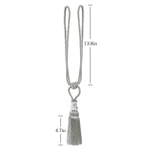 BEL AVENIR 2 Pack Curtain Tiebacks Hand-Woven Holdbacks Tassels Tiebacks - color: Silver, size: 2 Pack