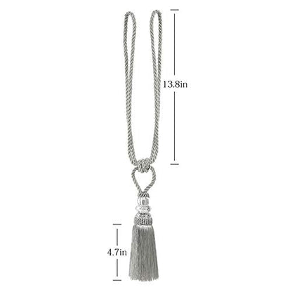 BEL AVENIR 2 Pack Curtain Tiebacks Hand-Woven Holdbacks Tassels Tiebacks - color: Silver, size: 2 Pack