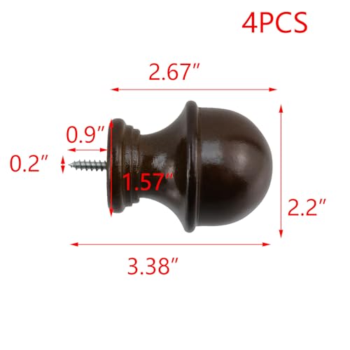 T Tulead Wooden Curtain Rod Finials Drapery Rod Brackets, Brown, 4PCS - color: Brown-4pcs