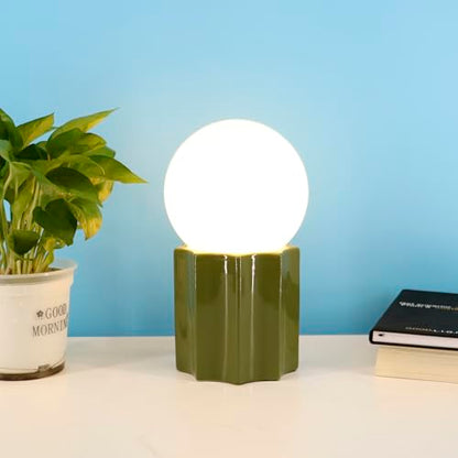 Modern Ceramics Table Lamp Green Ceramic Base White Jade Round Ball Glass Accent Table Lamp Living Room Bedroom Bedside Nightstand House Office Home Reading - color: Green Ceramic