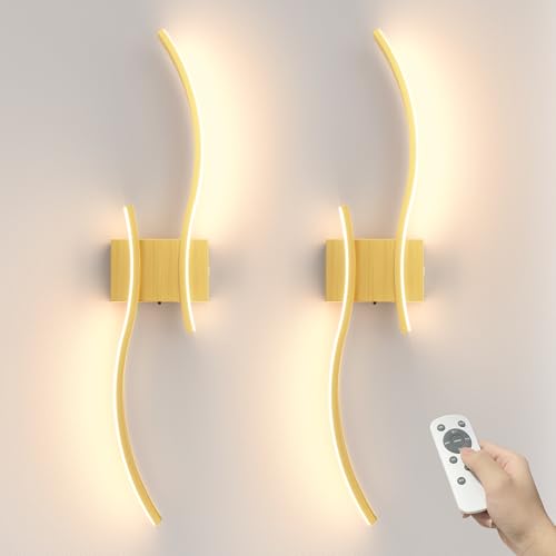 VOLISUN Battery Operated Wall Sconces Set of Two, 27.6 inch Wireless Wall Sconces, 3000K-6500K Dimmable Wall Lamps with Remote, Rechargeable Gold Wall Lights for Living Room, Hallway, Bedroom - color: Gold, size: 27.6 INCH