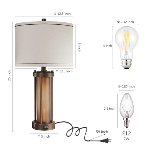 Set of 2 Farmhouse Table Lamps for Living Room with 2 USB Charging Ports - color: Brown