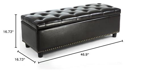 BELLEZE Storage Ottoman, Tufted Ottoman with Close Hinge, Foot Rest for Living Room (Dark Brown, 47 inch) - color: Dark Brown