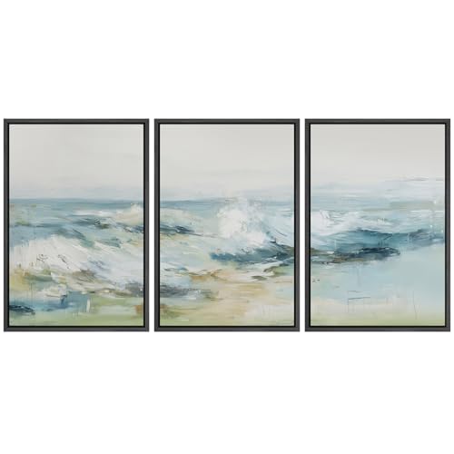MUDECOR Framed Wall Art Print Set Abstract Ocean Waves Coastal Landscape Illustrations Modern Art Boho Decorative Colorful Chic for Living Room, Bedroom, Office - 16"x24"x3 BLACK - color: AE01-2604-M03, size: 16"x24"x3 Panels Black