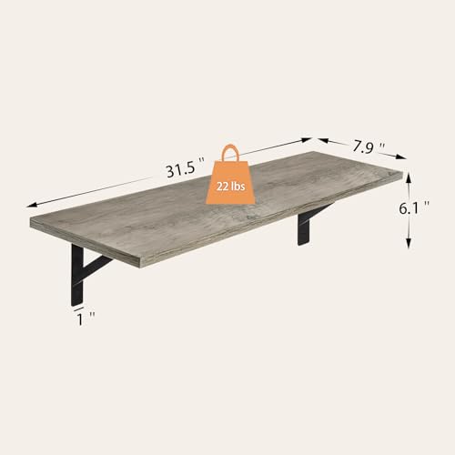 DINZI LVJ Long Wall Shelves, 31.5" Wall Mounted Shelves with Metal Brackets - color: Grey Wash, size: 31.5 Inch