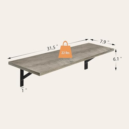 DINZI LVJ Long Wall Shelves, 31.5" Wall Mounted Shelves with Metal Brackets - color: Grey Wash, size: 31.5 Inch