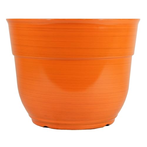 Garden Elements Indoor/Outdoor Glazed Brushed Happy Plastic Planter, Large, Bright Orange, 15" - color: Bright Orange