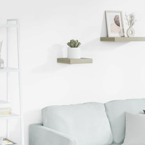 Small Floating Oak Wall Shelf 9.3 x 9.1 x 1.5 in Matte MDF Display Ledges for Living Room Bedroom Bathroom Books Plants Decor - color: Brown, size: Small