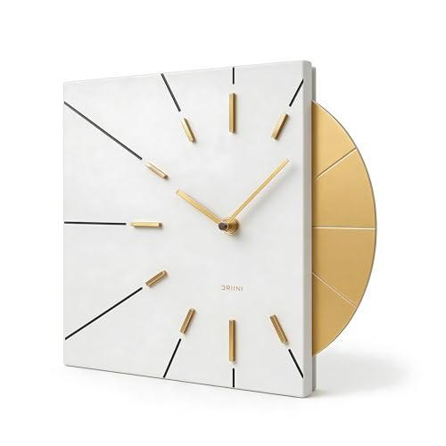 Driini White and Gold Mid Century Modern Wall Clock, Battery Operated - color: White