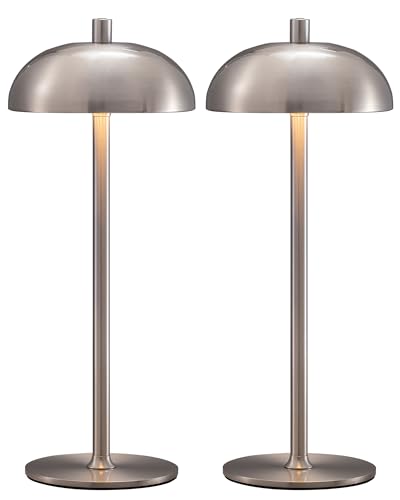 12" Cordless Table Lamps Set of 2, Nickel Modern Portable Desk Lamp - color: H12" Brushed Nickel (2 Pack)