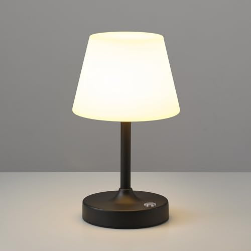 PUSU Cordless LED Black Small Table Lamp, Waterproof Shower Desk lamp - color: Matte Black (Metal + PE Plastic)